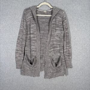 Roxy Hooded Cardigan Sweater Small Marled Pockets Cotton Blue Crush Beach READ‎